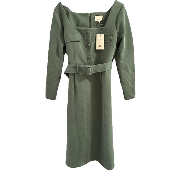 Tuckernuck Forest Green Long Sleeve Elle Dress Belted - Size Large - Picture 1 of 8